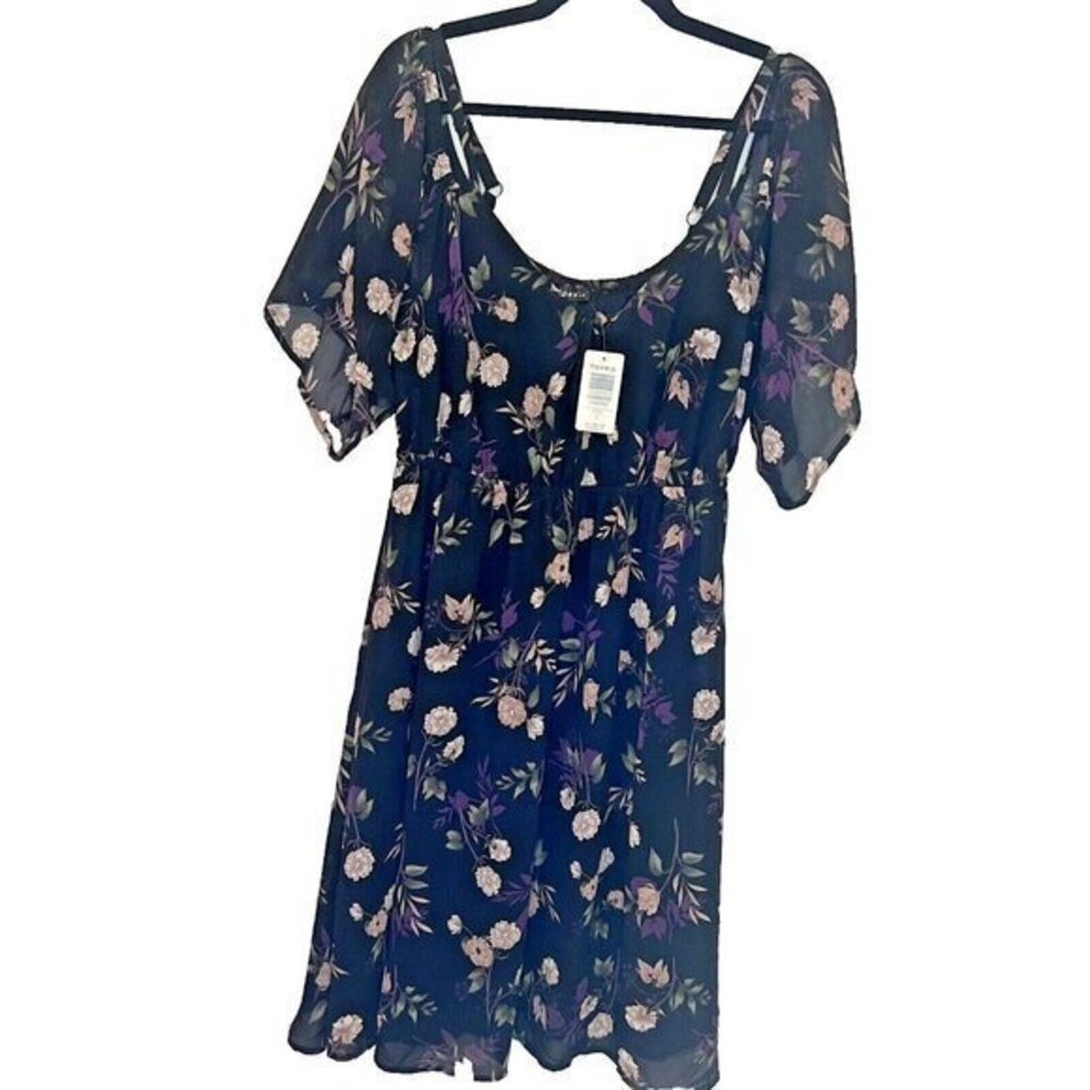 Torrid Size 1 Dress FLAW‎ Black Floral Mini Chiffon Short Sleeve